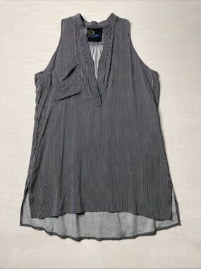 Blue Life 100% Rayon Striped Sleeveless Mini Dress Tunic Blouse XS - Made in USA